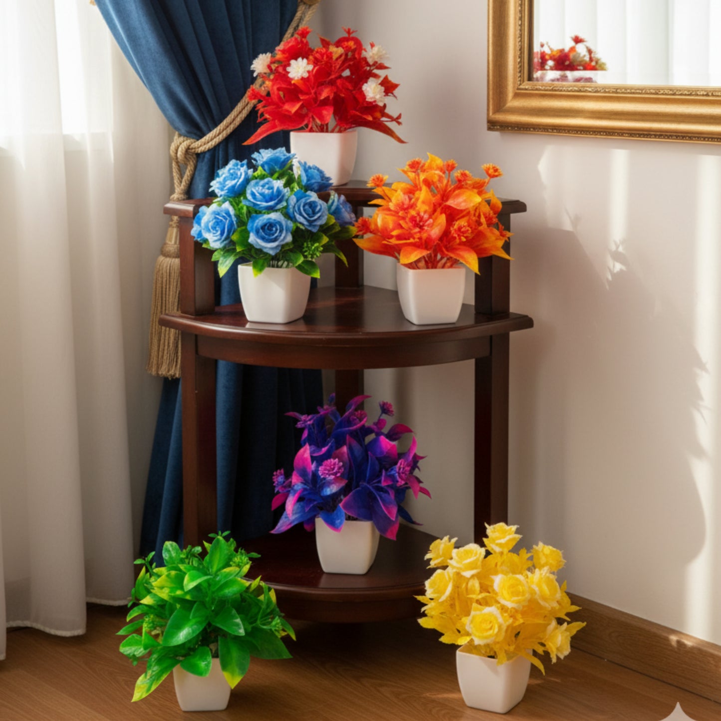 Vibrant Artificial Flower Pots – Set of 6 Colorful Decorative Plants