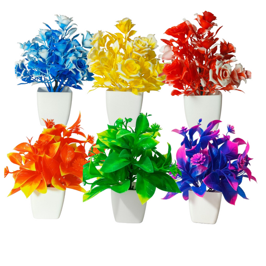 Vibrant Artificial Flower Pots – Set of 6 Colorful Decorative Plants