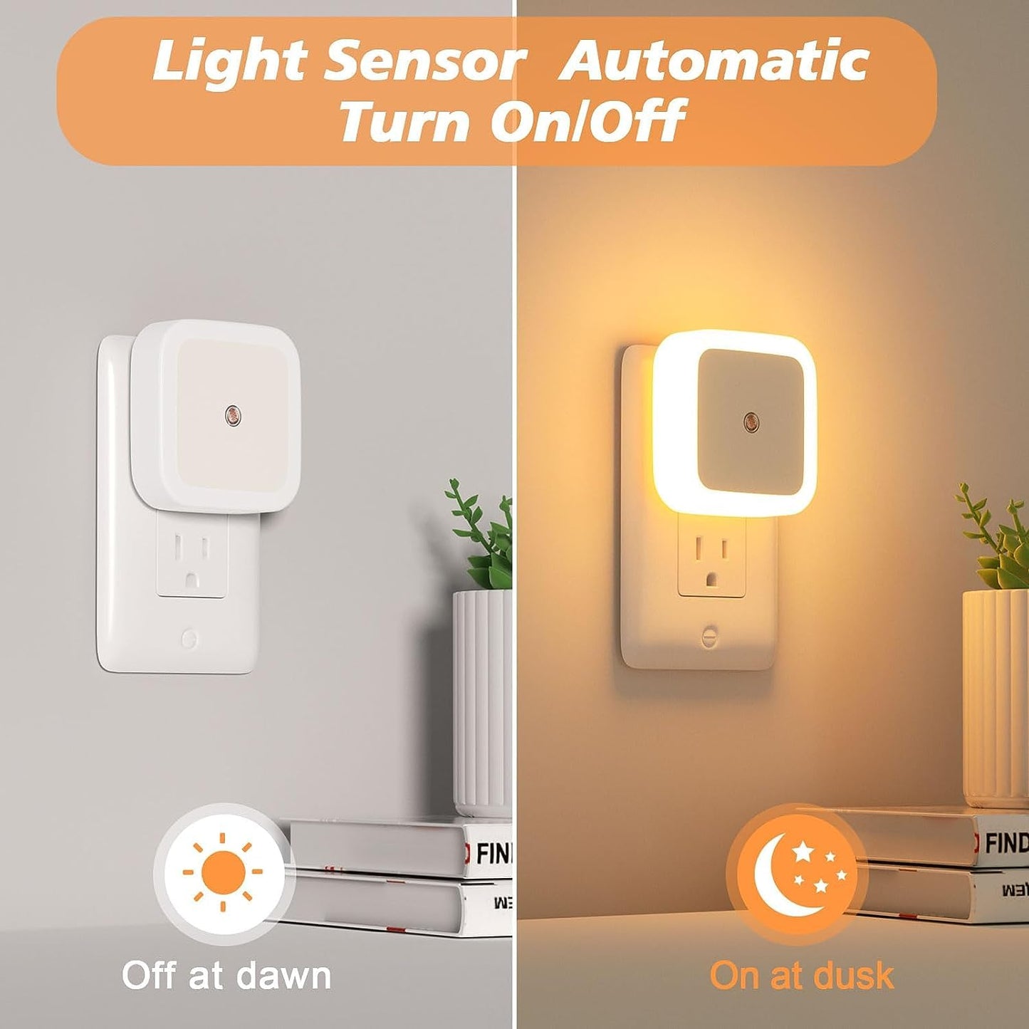 Plastic 3pc Night Lamp Sensor Light for Bed Side Home (Pack of 4)