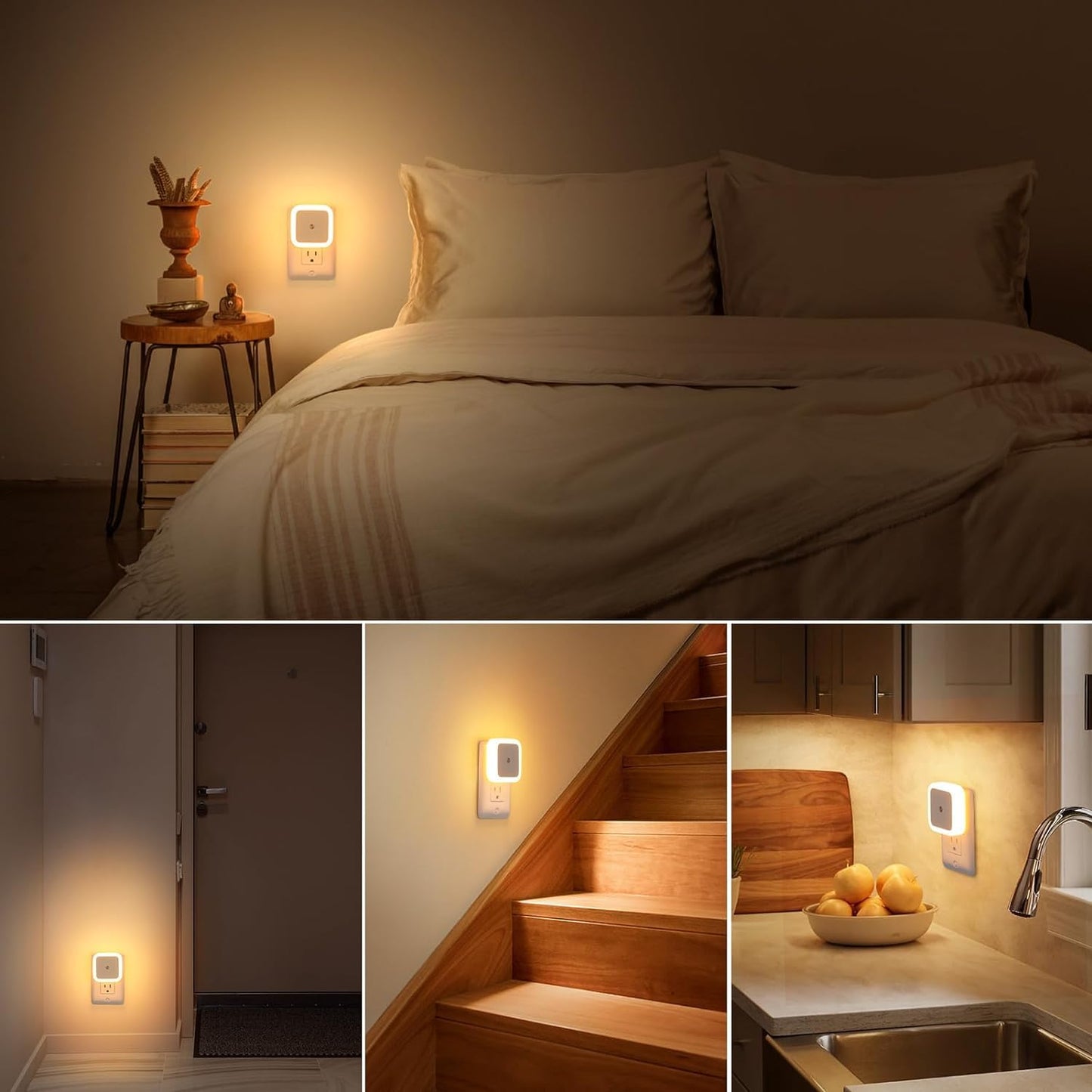 Plastic 3pc Night Lamp Sensor Light for Bed Side Home (Pack of 4)