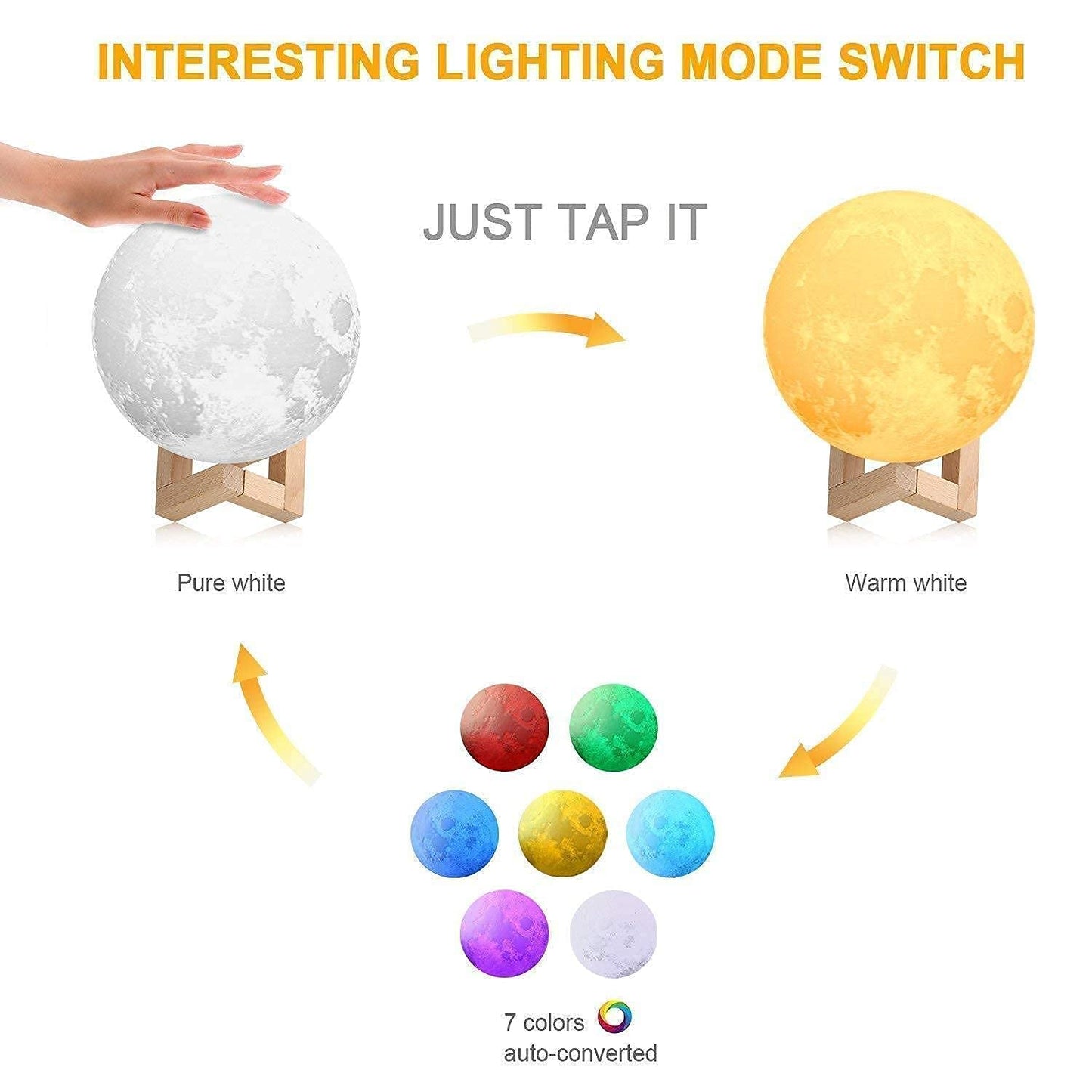 3D 7 Color Changeable Moon Lamp